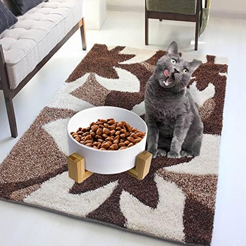 Tigela de gato de cão cerâmica muyg com suporte de madeira, comida de gato e tigelas de água elevadas não-lampe