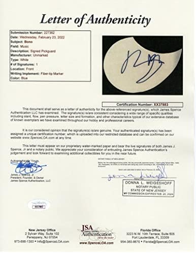 Bono assinou autógrafo em tamanho grande Fender Guitar Guitar C W/ James Spence Autenticação JSA CoA - U2 com Adam Clayton,