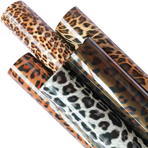 Vinil de transferência de calor de leopardo zaione: impressão de chita htv de ferro em folhas, 5 pacote de 12x10 polegadas