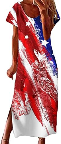4 de julho Dress for Women Summer Summer Casual Boho Maxi Dress American Bandle America
