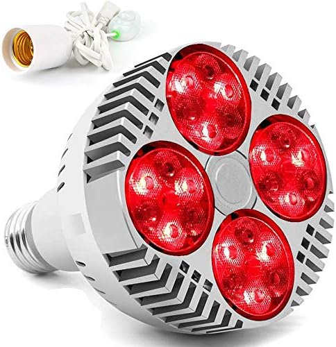 Lâmpada de terapia com luz vermelha com soquete, PDGrow 48W 24 LED LED RED LUZ RED TERAPIA BULB DISPOSITIVO, 670 NANOMEMENT RED &