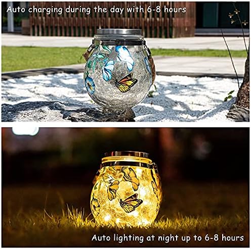 Lanterna solar - pendurar lanterna solar luzes solares de jardim solar à prova d'água Bola de vidro rachado com luzes