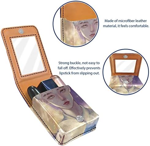 Caso de batom de Oryuekan com espelho bolsa de maquiagem portátil fofa bolsa cosmética, garoto de desenho animado