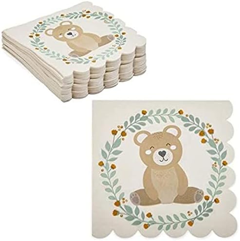 Nudários de papel de urso 100 para menino chá de bebê, borda recortada