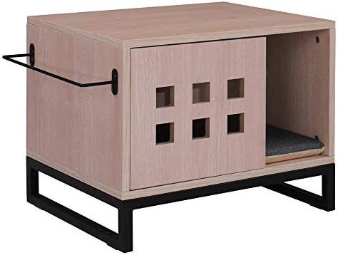 Caixa de areia de gato, gabinete de carvalho branco multifuncional casa de gato decorativo casa de gato de mesa lateral mobiliário