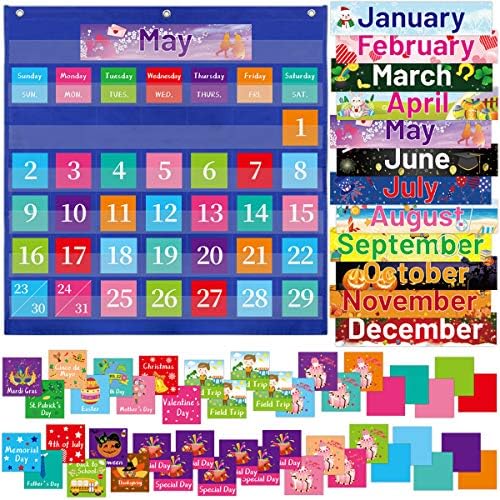 Gráfico de bolso mensal de calendário com 96 cartões para material de aula em casa de residências