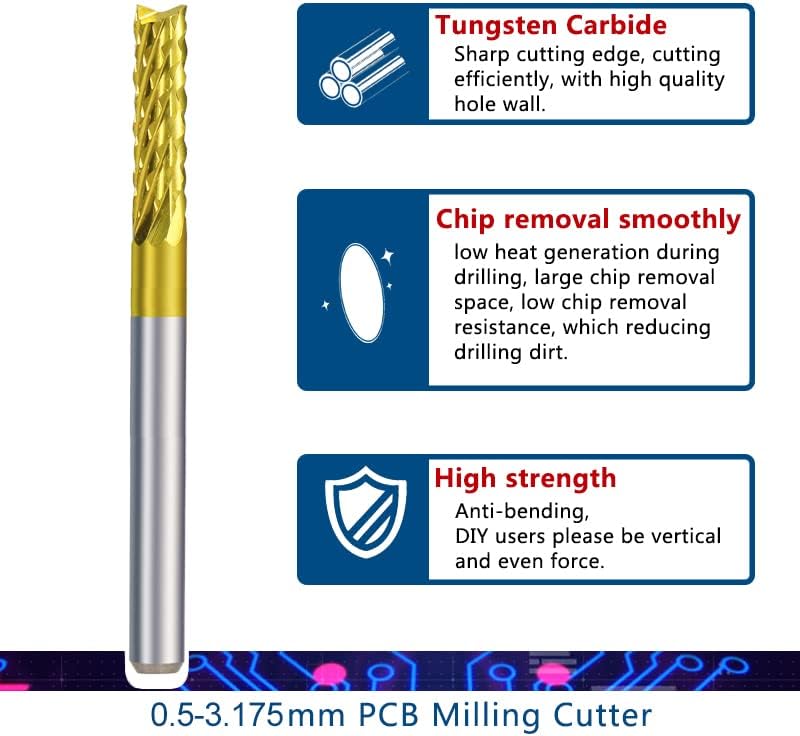 LF & LQEW PCB CORTURO DE MOLING TIN COMPRENCIADO DE 0,5-3.175MM CNC BIT de moagem de 3,175 mm Mill de extremidade