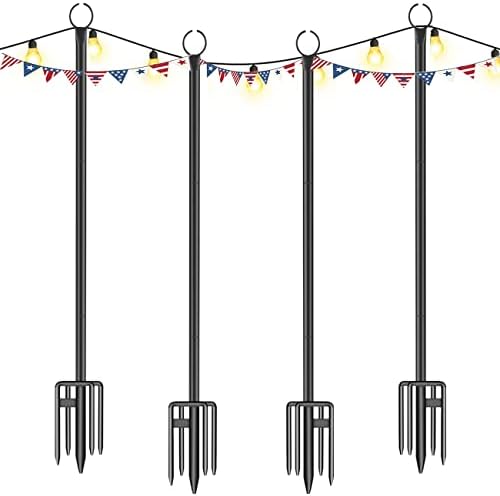 Crrxin String leve postes para luzes de cordas de cordas externas - postes de luz de metal de 9 pés com ganchos para luzes