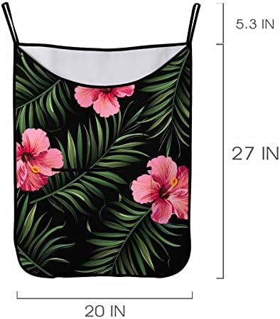 InterestPrint bonito Floral S-UMMER TROPICAL Folhas de palmeira e porta de hibiscus pendurar bolsa de lavanderia grande abertura