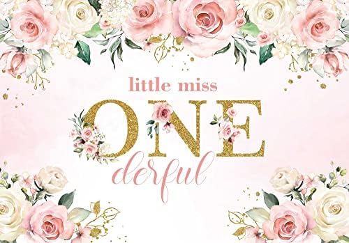 Msocio 7x5ft Tecido de poliéster durável Little Miss Miss Onederful Cenário Rosa Floral Girl de 1º aniversário Fotografia