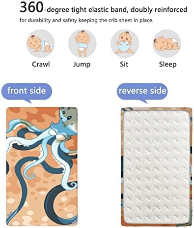 Folha de berço com tema de polvo, lençóis de colchão de berço padrão, lençóis macios e respiráveis ​​- lençóis de colchão de berço ou lençol de criança, 28 “x52“, azul laranja