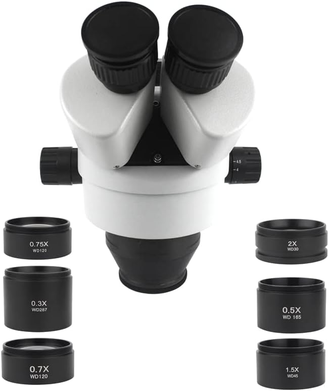 Equipamento de microscópio de laboratório Microscópio Auxiliar lente WD165 0,5x 0,7x 0,75x 1,5x 2,0x Lente de lente objetiva Auxiliar de 48 mm Lente de vidro de barlo para acessórios de microscópio de microscópio estéreo trinocular (colo (colo