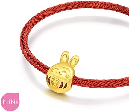 Chow Sang Sang 999 24K Mini Charm de Rabbit de Rabbit de Gold Rabit 24K Pulseira de Bênção para Mulheres e Meninas 93616C