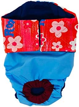 Flores vermelhas de Barkertime no céu Azul fralda de gato premium à prova d'água, L, com calças de orifício de cauda