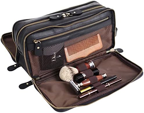 RC Rockcow Bolsa de higiene pessoal de couro personalizada para homens viagens de barbear kit de kit-largo de bolsas cosméticas
