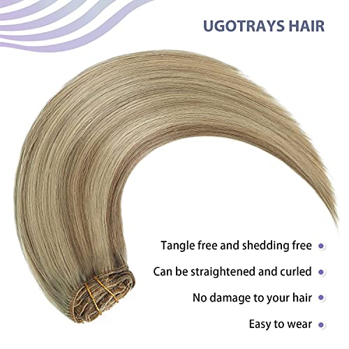 Clipe de ugotrays em extensões de cabelo, 12 polegadas de 70g de cinzas loiras bleach misto bleach hair extensio