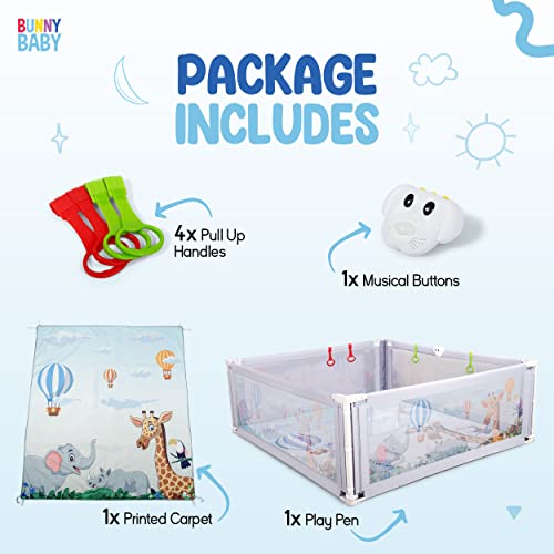 Bunnybaby Playpen de bebê extra grande com MAT - 79 '' x 71 '' área de recreação de bebês independente para bebês e crianças