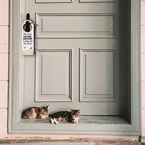 Cat Funny Funny Wood Port Hanger Sign, 2 pacote, não deixe o gato sair engraçado, decoração engraçada de gato, ideal para usar em