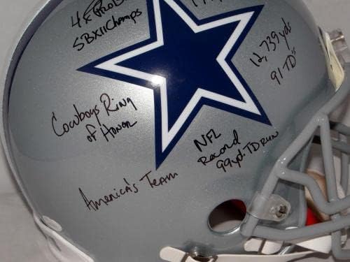Tony Dorsett autografou o Dallas Cowboys f/ s capacete proline com 9 insc -jsa w auth - capacetes NFL autografados
