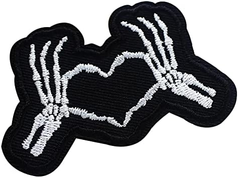 Patchkingdom Skeleton Hand Heart Bordado Ferro Bordado em Sew On Patch Funny Punk Biker Emblem
