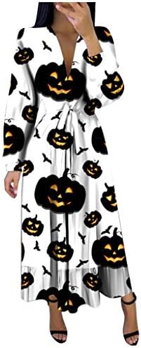 Vestido de manga comprida feminina fantasia de halloween vestidos de pescoço vistos de pescoço malignos de abóbora