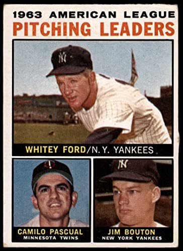 1964 Topps 4 líderes de arremesso de arremessos Whitey Ford/Camilo Pascual/Jim Bouton Yankees/Twins VG Yankees/Twins