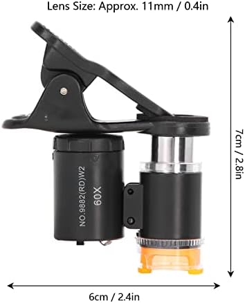Microscópio telefônico, Material de lupa ABS anti -deslizamento portátil com 2 luzes LED para fotografia para observação