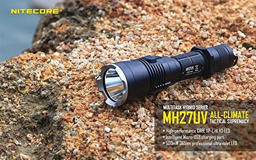 Nitecore MH27UV 1000 lúmens luminosas LED USB USB com luzes LED brancas, auxiliares, azul e UV