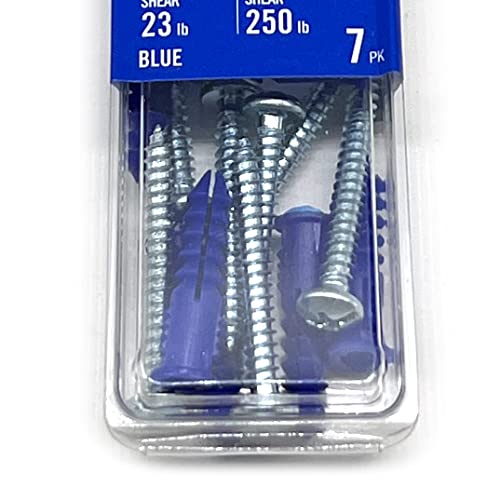 7 âncoras de plástico com nervuras com nervuras com parafusos para drywall ou concreto, inclui 7x azul 10- 12 x