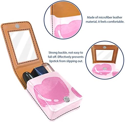 Caixa de batom oryuekan com espelho bolsa de maquiagem portátil fofa bolsa cosmética, desenho animado de coração rosa
