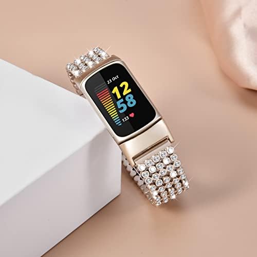 Koreda Compatível com Fitbit Charge 5 Bandas para mulheres, Jóias Bling Diamond Rhinestone Metal Strap Wrist Substituição para