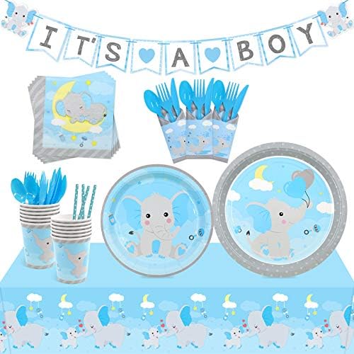Decorações do chá de bebê para menino 182pcs É um menino decorações de festas de mesa de elefante