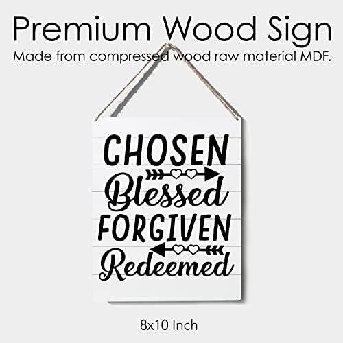 Decoração do sinal do verso da Bíblia Escolhido Abençoado perdoado Redimado Signo de madeira Placa de pendura de