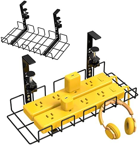 Sob a bandeja de gerenciamento de cabos de mesa - sem braço de perfuração Organizadores de cordões de aço - 15,7 “Alta capacidade