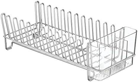 Mdesign Steel compacte moderno rack de secagem de pratos com talheres removíveis, caddy - escorrinhor de prato, prato para