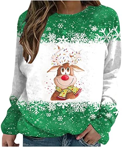 Christmas Snowflake Sweatshirt Mulheres Camisa de impressão de rena fofas Xmas plus size size raglan manga longa tops