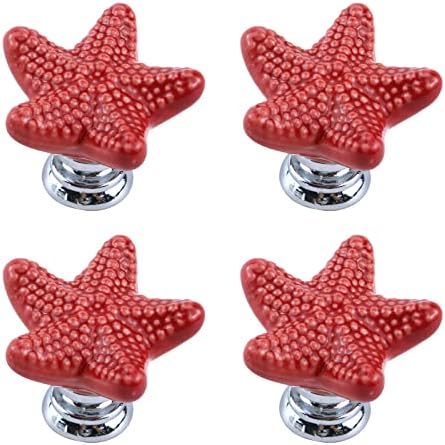 GEESATIS 4 PCS Star Draws Knobs lida com puxadores decorativos puxando botões de armário, com parafusos de montagem, vermelho