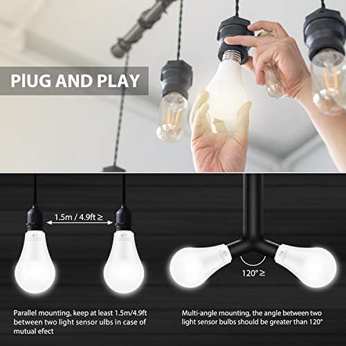 Lâmpadas de 6-Pack Dusk to Dawn LED, A19 11W, E26 Automático Básico Automático, 1200lm, Luz de sensor inteligente