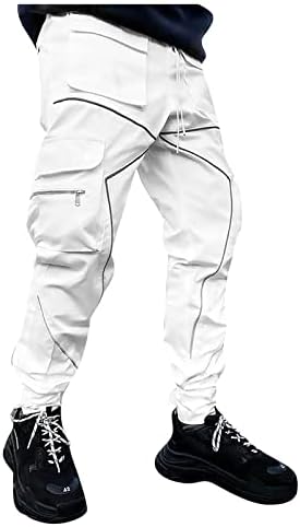 Calças de carga FSAHJKEE para homens relaxados de carga ajustada macho com cintos calçadas de quadril de quadril outono ripstop