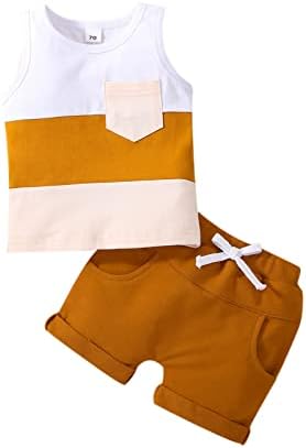 HOANSELAY CUNDDLER Infantil menino de menino de verão definido com tampas listradas sem mangas tampes e roupas de bermudas sólidas roupas de roupa