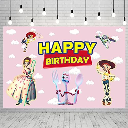 Cenário de nuvem rosa e branca para festas de aniversário Jessie Story Banner para decorações de festas Photo de chá de bebê
