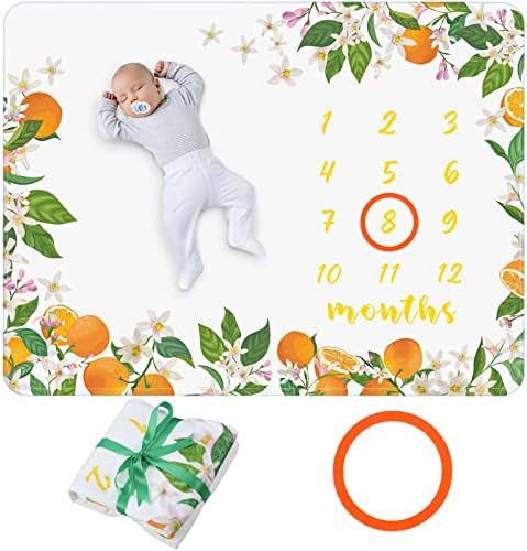 Baby Monthly Milestone Blanket Chart de crescimento recém -nascido personalizado Little Cutie Orange Clanta