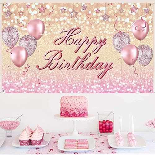 Pink feliz aniversário decorações de festas suprimentos de ouro rosa de ouro rosa de ouro de ouro de ouro