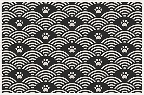 Fyfy Hour Pet Mat Paw & Wave Print 0,08 polegadas, branco e preto