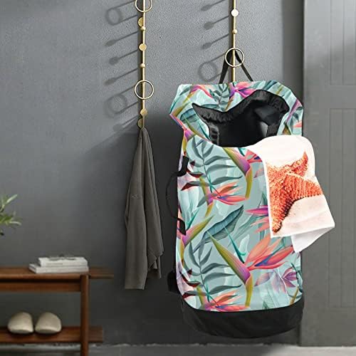 Mochila de lavanderia lavável MNSruu Mochila grande bolsa de roupas sujas com alças de alça de ombro ajustáveis, flor tropical