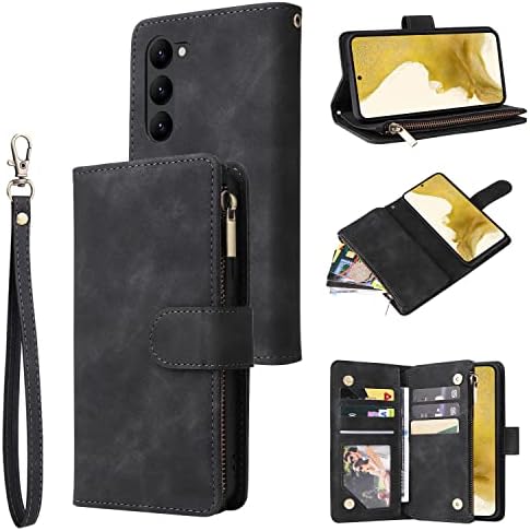 Miimall Compatível Samsung Galaxy S23 Caixa de carteira com suporte de cartão PU FLIP FOLIO COM CARRA DE POMPENDO