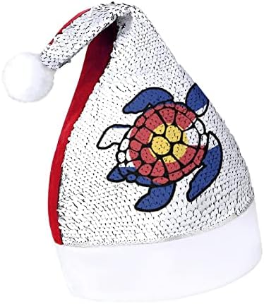 Tartaruga bandeira do Colorado lantejous chapéus de Natal Santa Natal para adultos Fantas de festa de Natal Merry