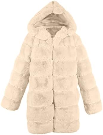 Mulheres casaco com capuz Winter Winter quente casaco de pele Furry Manga longa com capuz