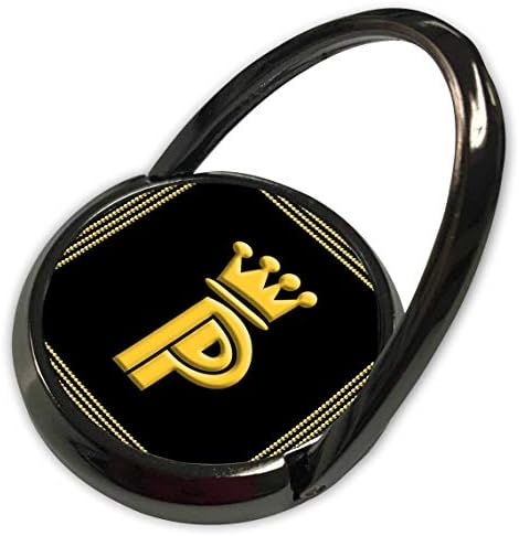 3drose alexis design - monograma rei rainha - rei, coroa da rainha, quadro rico. Amarelo em preto. Letra agradável P - anel de telefone