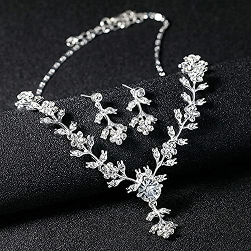 Brincos de prata JWICOS Conjunto de colar para presentes para vestidos de noiva Brincos de colar de strass